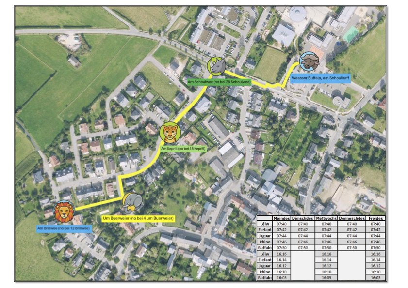 Carte avec les plans du pédibus